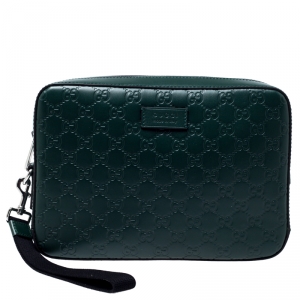 Gucci Dark Green Guccissima Leather Pouch 