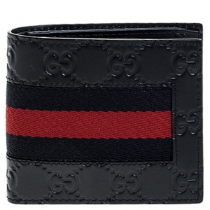 Gucci Navy Bllue Guccissima Leather Web Bifold Wallet