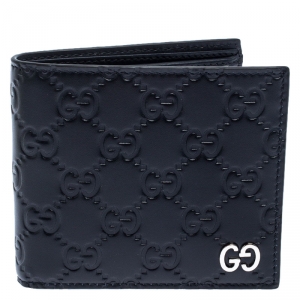 Gucci Navy Blue Guccissima Leather Bifold Wallet