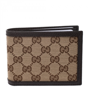 Gucci Beige/Brown GG Canvas and Leather Bi-fold Wallet