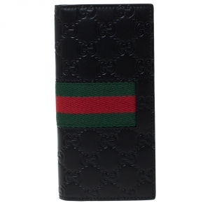 Gucci Black Guccissima Leather Web Long Wallet