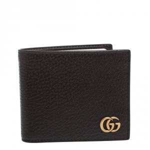 Gucci Dark Brown Leather GG Marmont Bifold Wallet