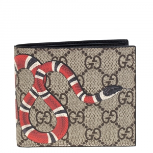 Gucci Beige GG Supreme Canvas Kingsnake Print Bifold Wallet