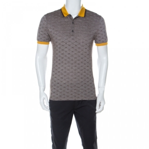 Gucci Brown GG Print Cotton Contrast Collar Skinny Fit Polo Shirt L