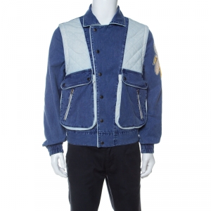 Gucci Blue Monochrome Quilted Denim Convertible Sleeve Jacket M