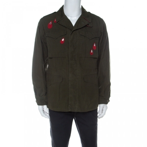 Gucci Army Green Patchwork Cotton Canvas Field Jacket XS 