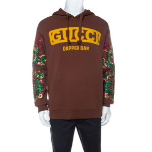 Gucci Brown Cotton Logo Printed Dapper Dan Hoodie M 