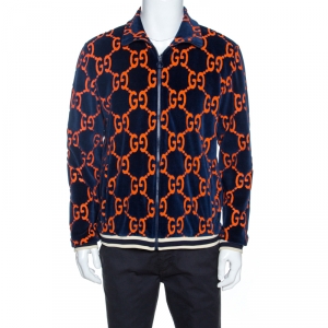 Gucci Bicolor GG Chenille Velvet Zip Front Jacket L