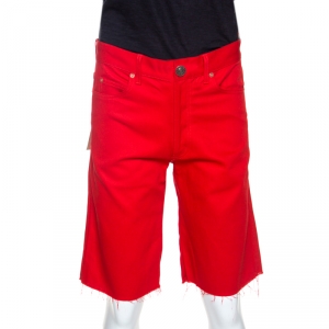 Gucci Red Denim Raw Edge Detail Shorts M