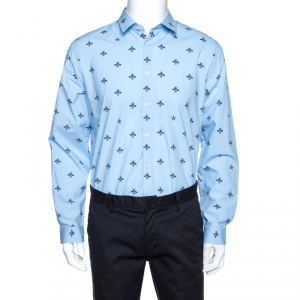 Gucci Blue Bee & Star Print Cotton Long Sleeve Duke Shirt L