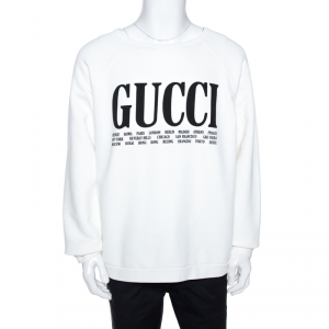 Gucci White Logo & Cities Print Cotton Sweatshirt M