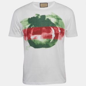 Gucci White Logo Printed Cotton T-Shirt M