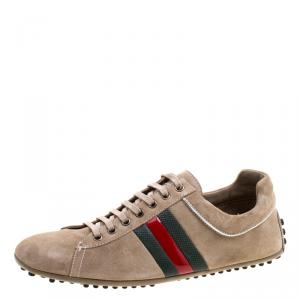 Gucci Beige Suede Web Detail Sneakers Size 42.5