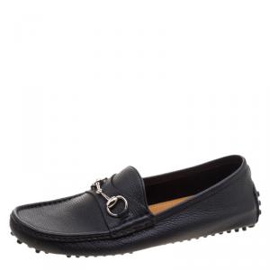 Gucci Black Leather Horsebit Loafers Size 41