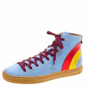 Gucci Denim and Leather Major Rainbow High Top Sneakers Size 42.5
