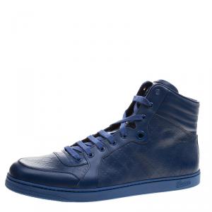 Gucci Blue Leather Diamante High Top Sneakers Size 47.5