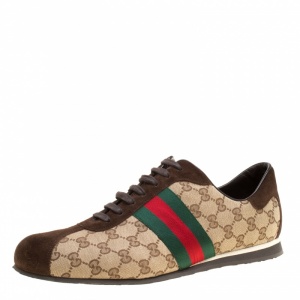 Gucci Beige Guccisima Canvas and Suede Web Detail Sneakers Size 46.5