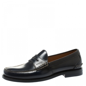 Gucci Blue Polished Leather Penny Loafers Size 41