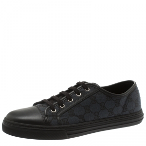 Gucci Black Leather And Guccissima Canvas Low Top Lace Up Sneakers Size 42