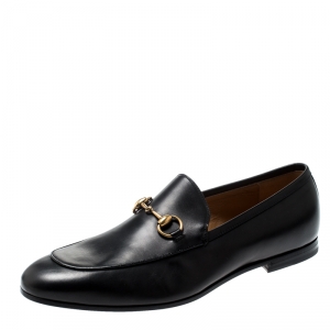 Gucci Black Leather Jordaan Horsebit Loafers Size 43