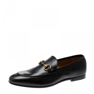 Gucci Black Leather Jordaan Horsebit Loafers Size 40.5