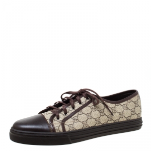 Gucci Beige/Brown Supreme Canvas And Leather Cap Toe Low Top Sneakers Size 46