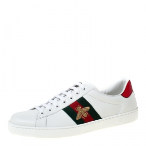 Gucci White Leather Ace Embroidered Bee Low Top Sneakers Size 42.5