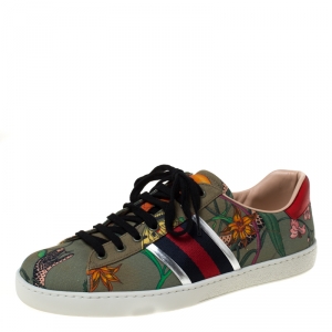 Gucci Multicolor Flora Snake Print New Ace Low Top Sneakers Size 42.5