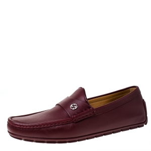 Gucci Burgundy Leather Slip On Loafers Size 42