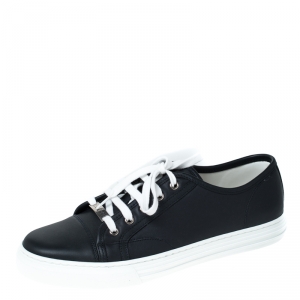 Gucci Navy Blue Leather Lace Up Low Top Sneakers Size 42