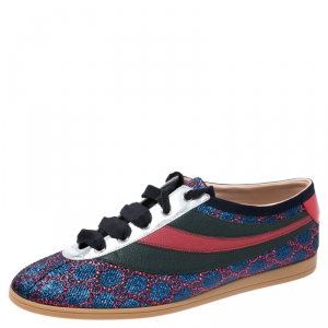 Gucci Multicolor Jacquard Fabric And Leather Web GG Low Top Sneakers Size 45