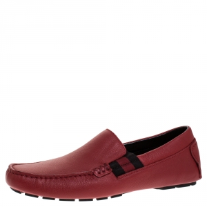 Gucci Red Textured Leather Web Detail New Praga Slip On Loafers Size 40