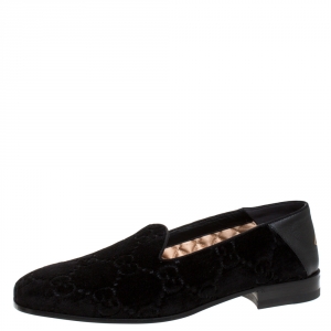 Gucci Black GG Velvet and Leather Smoking Slippers Size 40