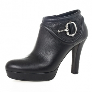 Gucci Black Leather 'Cellarius' Horsebit Detail Ankle Boots Size 38.5