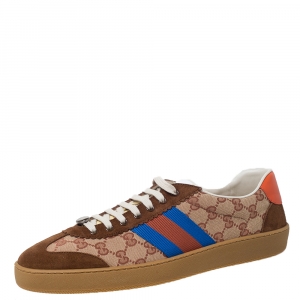 Gucci Brown GG Canvas and Suede Web G74 Sneakers Size 46