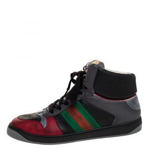 Gucci Multicolor Perforated Leather Web Screener High Top Sneakers Size 45
