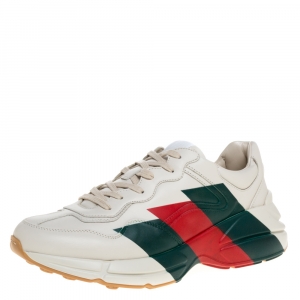 Gucci Cream Leather Web Rhyton Low Top Sneakers Size 43