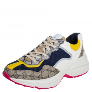 Gucci Multicolor GG Canvas And Leather Rhyton Sneakers Size 40