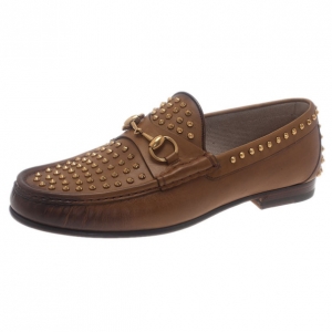 مملوكة مسبقًا Gucci Brown Leather Studded 1953 Horsebit Loafers Size 41