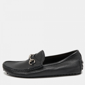 Gucci Black Leather Horsebit Slip On Loafers Size 41