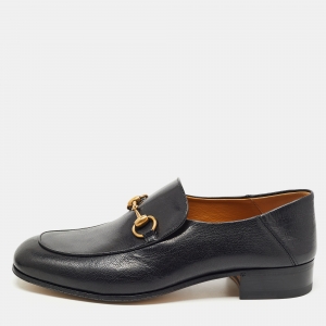 Gucci Black Leather Jordaan Horsebit Slip On Loafers Size 42