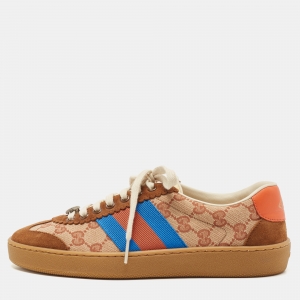 Gucci Brown/Beige GG Canvas and Suede Web G74 Sneakers Size 39.5 