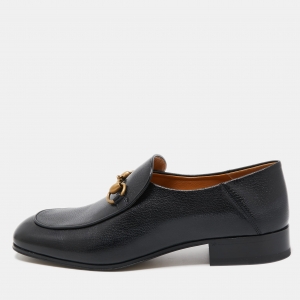 Gucci Black Leather Jordaan Horsebit Slip On Loafers Size 40