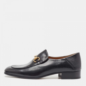 Gucci Black Leather Jordaan Loafers Size 43