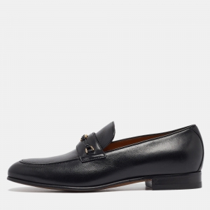 Gucci Black Leather Interlocking G Loafers Size 41