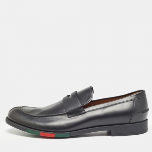 Pre Owned Gucci Black Leather Penny Slip On Loafers Size 45.5