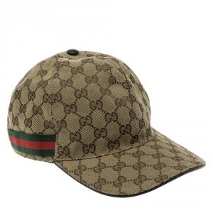 Gucci Beige Guccissima Canvas and Leather Web Detail Baseball Cap XL