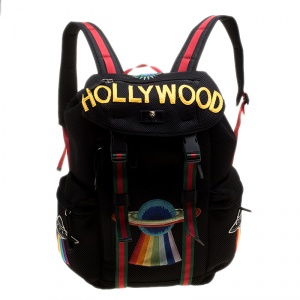 Gucci Black Mesh Fabric Hollywood Embroidered Backpack