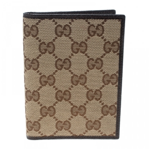 Pre Owned Gucci Beige/Brown GG Canvas and Leather Passport Cover
