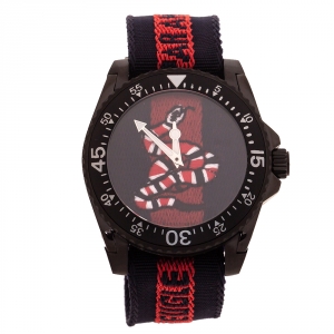 Gucci Black PVD Coated Stainless Steel Dive Snake Embroidered 136.2 Men's Wristwatch 45 mm